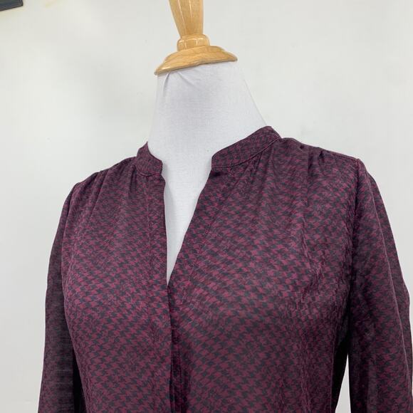 Joie Shirt Womens XS Extra Small Burgundy Mintee Houndstooth Hidden Buttons - Picture 3 of 14